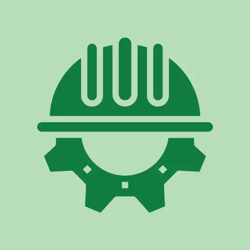 Green hard hat with a gear symbol, representing civil engineering and specialist drainage solutions