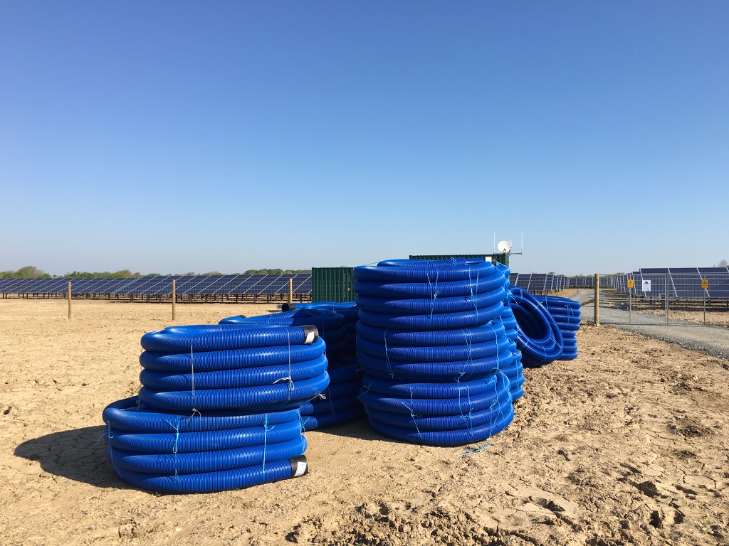 Drainage materials ready for installation as part of a renewable energy development